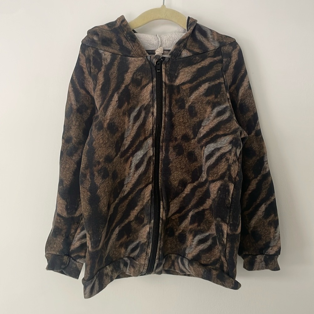 Pop up shop animal camo print hoodie zip up jersey sweater jacket size 6-7 years